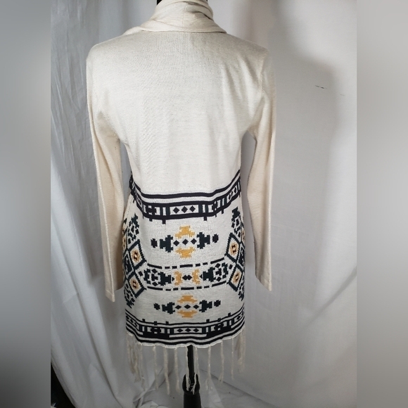 Altar"d State Ivory Aztec Print Long Sleeve Cardigan Sweater with Fringes Sz S - Picture 4 of 9